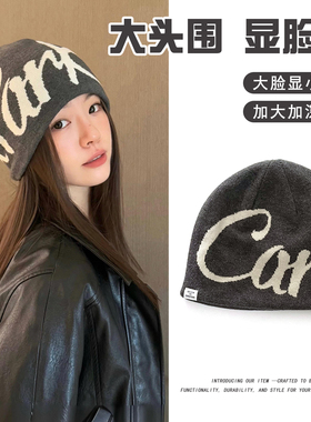 大头围美式帽子女2025新款包头毛线针织帽川西户外堆堆帽登山冷帽