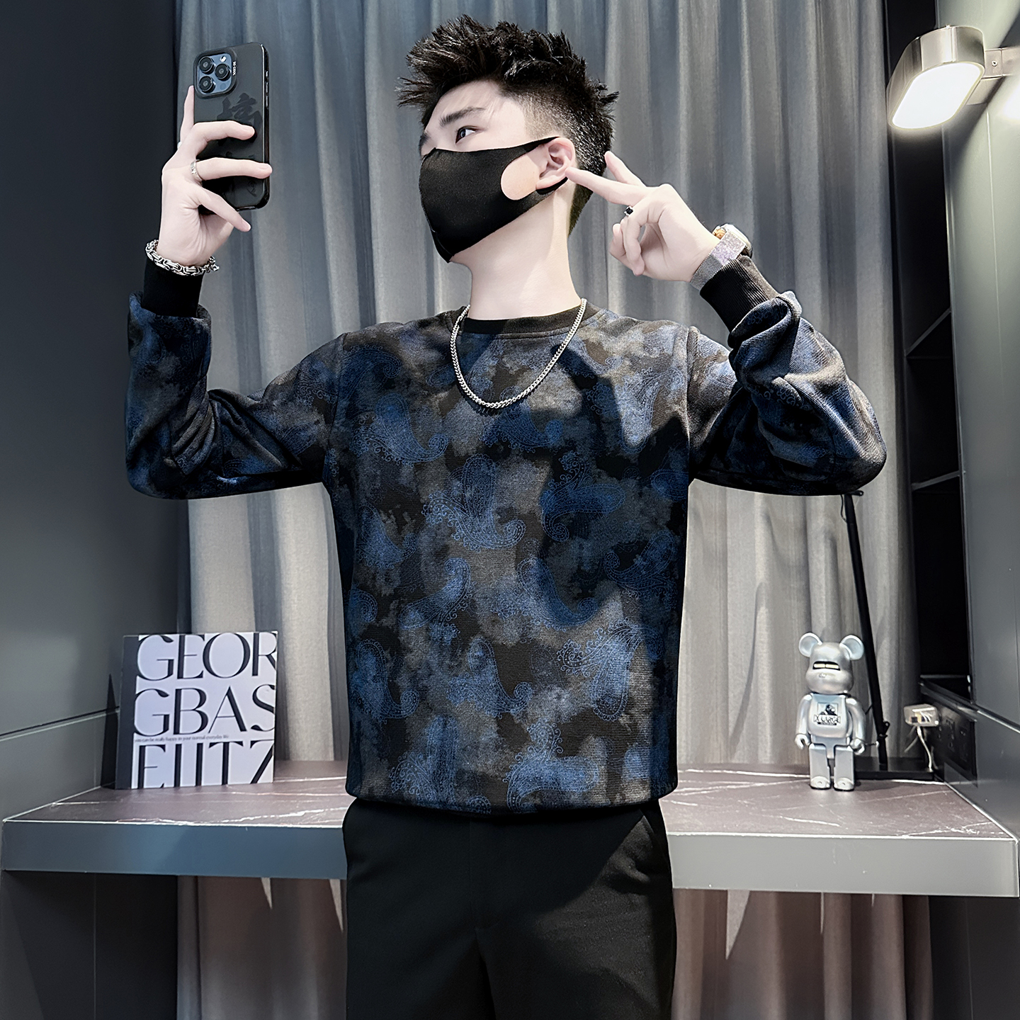 加小码男装做旧扎染卫衣