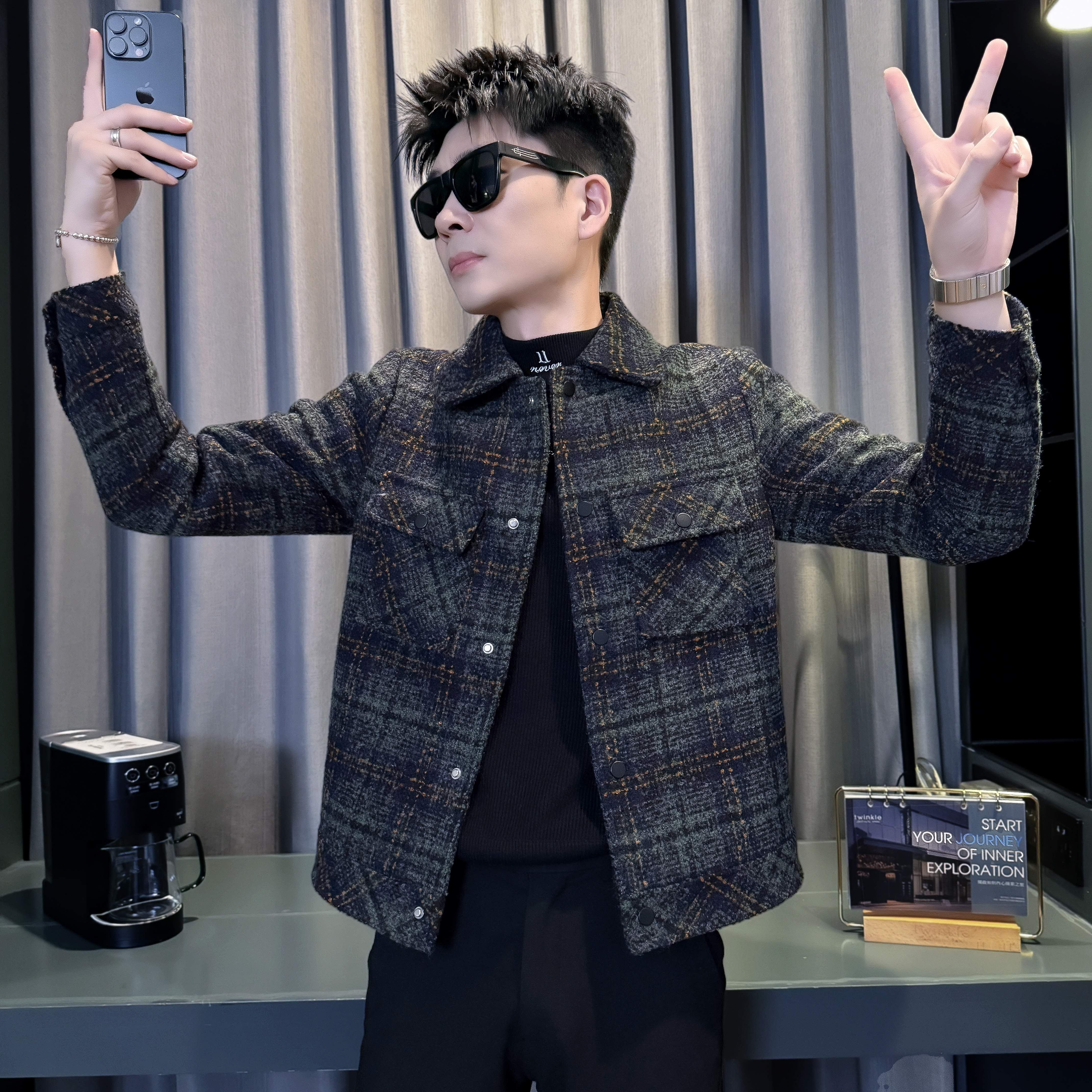 155矮个子小码男装帅气呢子夹克