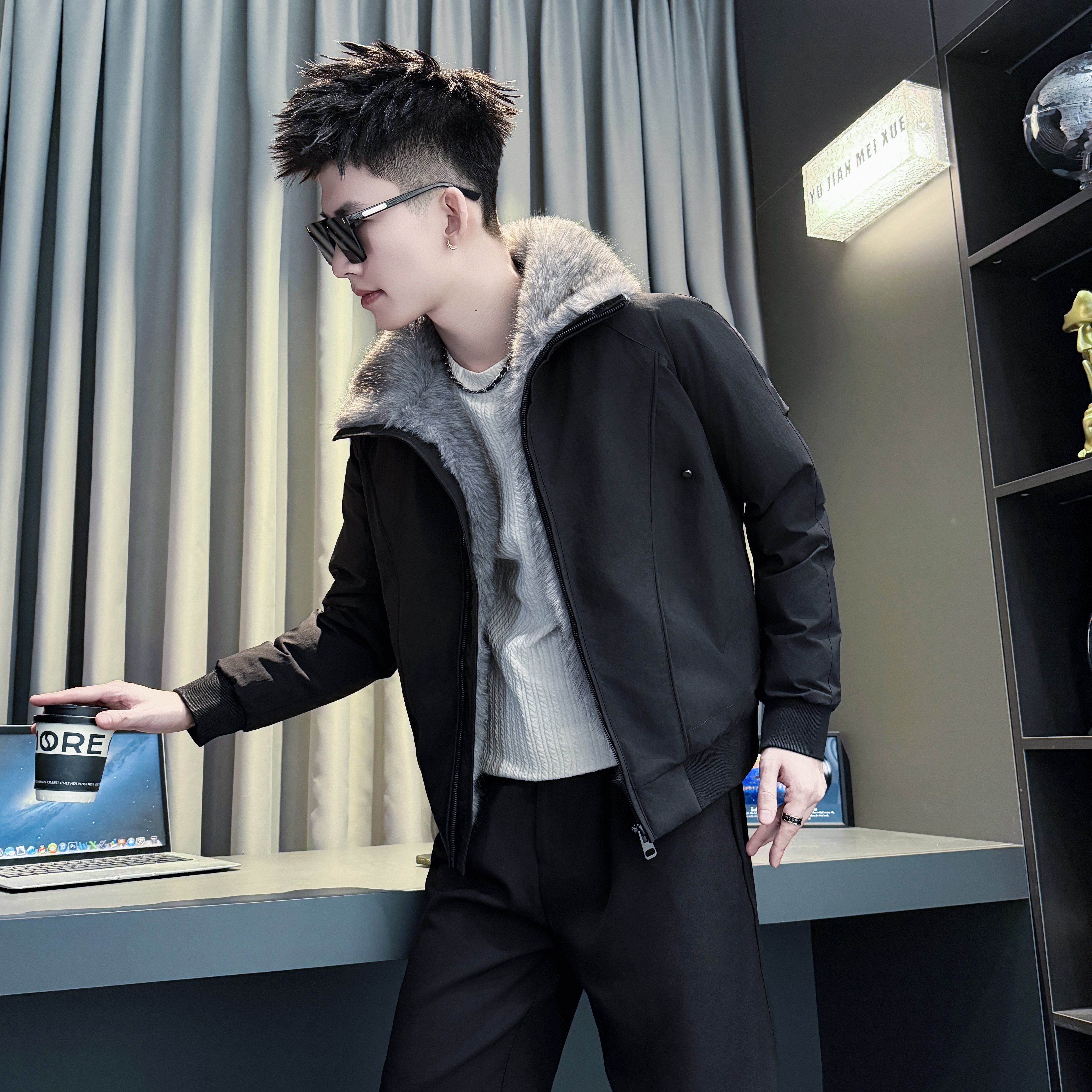 冬季新款小码潮流毛领座山雕棉衣