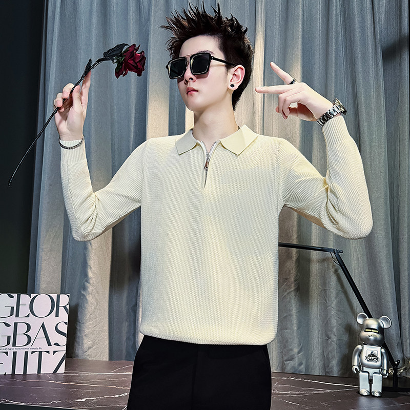 小码半拉链毛衣男修身线衣