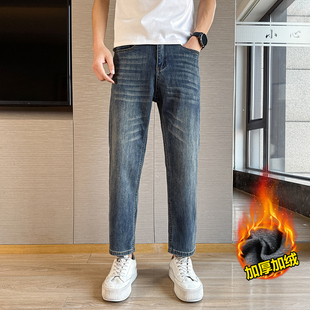 冬季矮小个子男生直筒宽松牛仔裤S码复古百搭加绒加厚显瘦裤子160