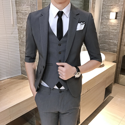 薄款发型师xs码中袖三件套西服