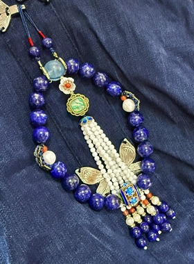 青金石宫廷汉服十八子旗袍挂