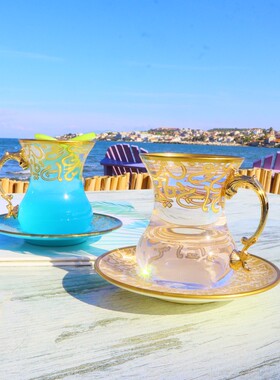 Selim无铅土耳其玻璃杯子精致手工手绘欧式手柄水杯耐热茶具套装