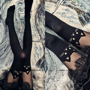 70D猫咪假高筒蕾丝连袜裤 FALL 款 意大利经典 撞色拼接春秋 现货