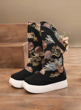 古装汉服鞋男靴子 民族风长靴古风皂靴 COS复古明制官靴弓靴