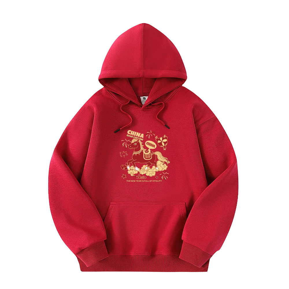 本命年喜庆加绒华棉帽衫时尚