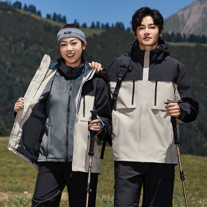 拼色冲锋衣外套三合一可拆卸秋冬季男女防风防水保暖可拆卸登山服