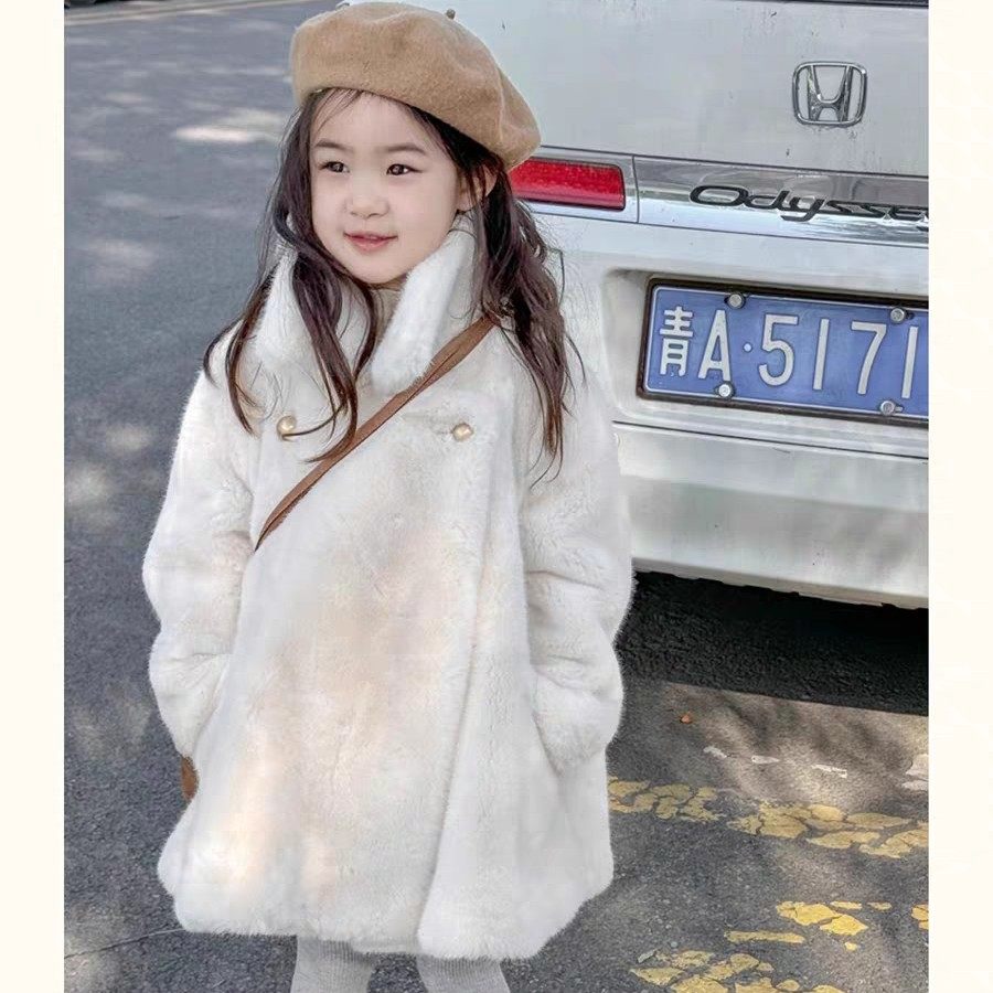 2024年冬季女童新款毛毛外套可爱公主风皮毛一体仿貂绒大衣潮宝服