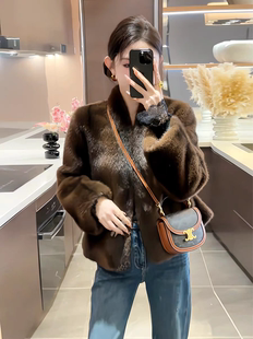 2025新款仿水貂皮草外套女短款年轻时尚裘皮大衣