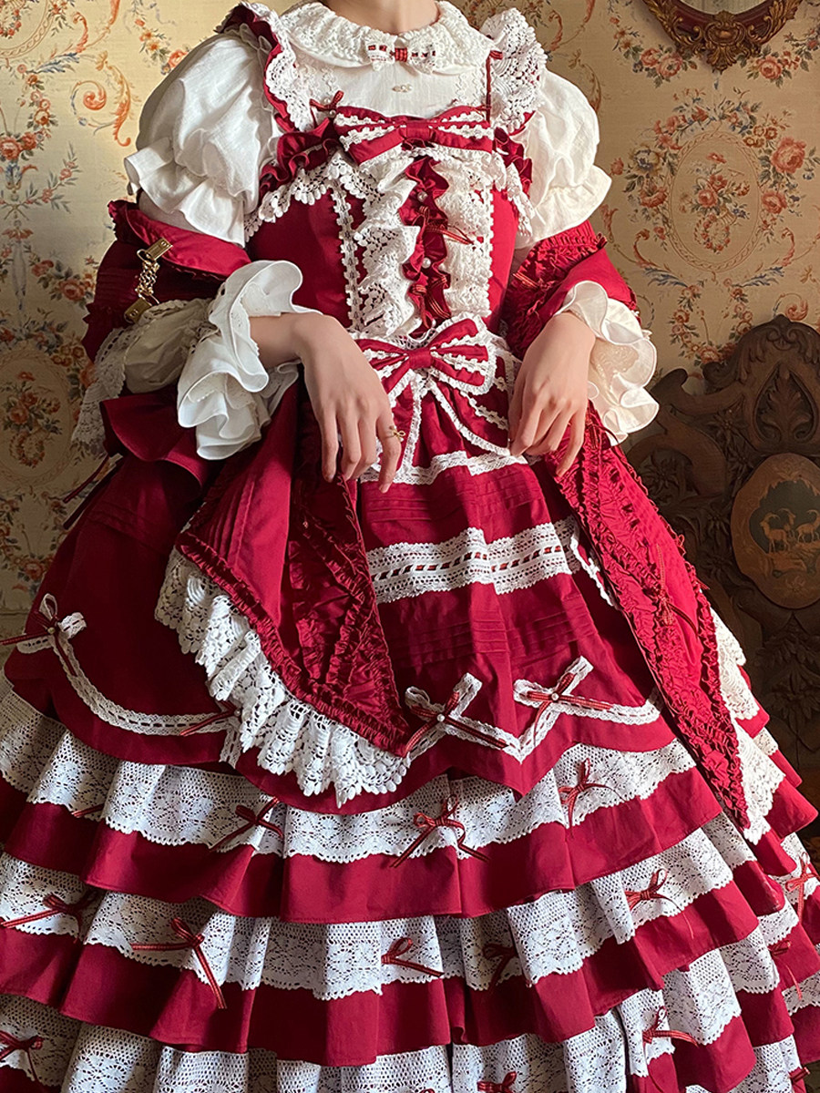 陶瓷藏品2918||lolita洛丽花瓣摆塔糕裙JSK层叠下摆纯棉背带裙