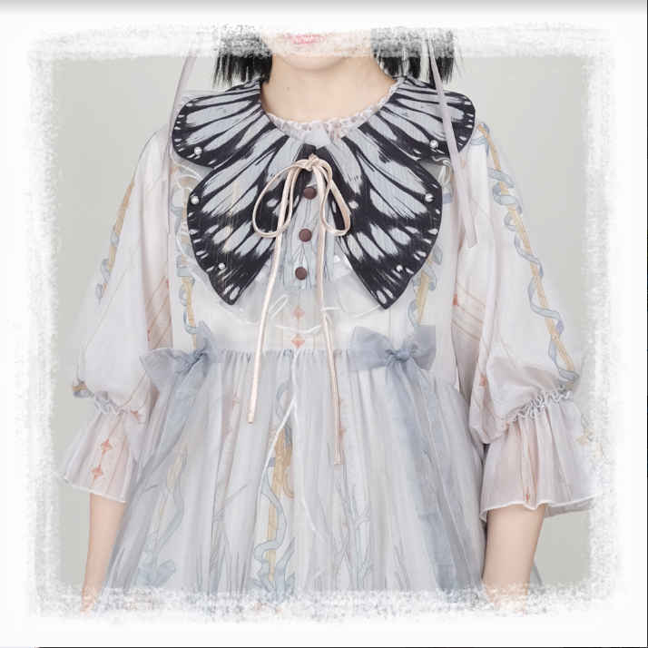 伊莎贝拉||蝴蝶百搭假领金丝雪纺假领穿搭lolita汉服云肩lo假领子
