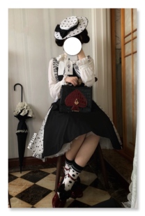 珍妮小姐||80年代波点复古黑色修身连衣裙大红蝴蝶结礼服礼帽手包