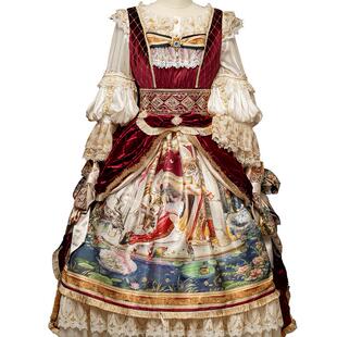 猫猫加冕||原创油画华丽印花lolita背心裙三坑红色丝绒蕾丝洛丽塔