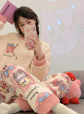 珊瑚绒睡衣女秋冬款加厚加绒保暖法兰绒家居服卡通学生冬季女套装