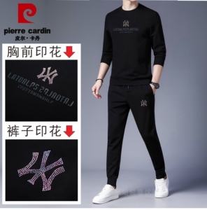 皮尔卡丹运动套装男士秋冬圆领卫衣休闲跑步服时尚加绒加厚两件套