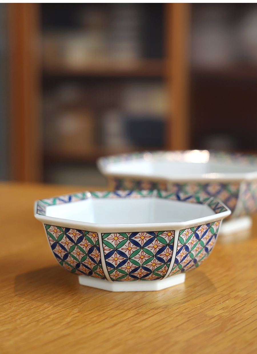 日本有田烧釉下彩八角七宝葵口复古深碗汤面甜品碗米饭沙拉碗餐具