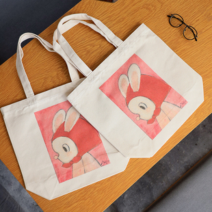 日本作家器山口麻子可爱红帽兔帆布袋手提袋环保购物袋电脑托特包
