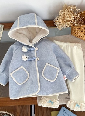 女童加绒外套秋冬款宝宝加厚上衣儿童装一体绒大衣