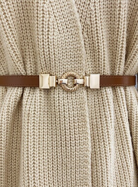 纯牛皮女士细腰带真皮金色扣头配裙子百搭连衣裙装饰收腰小皮带女