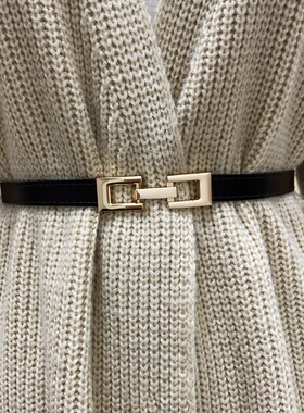 纯牛皮女士细腰带真皮金色扣头配裙子百搭连衣裙装饰收腰小皮带女