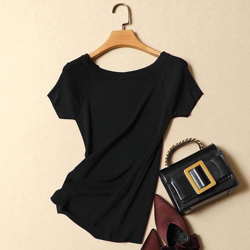 夏季冰丝针织短袖T恤女