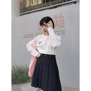 娜玉设计感刺绣图案长袖T恤女2023秋季韩版简约圆领休闲宽松