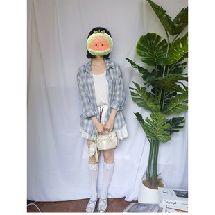 象限【钟爱晴天蓝】歌铭韩系格子防晒衬衫女+夏季内搭背心两件套
