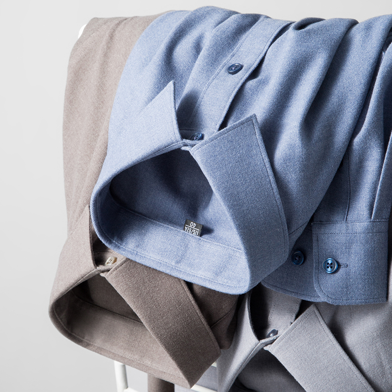 高档羊毛莫代尔长袖衬衫男式商务休闲纯色蓝衬衣中老年正装寸衣男