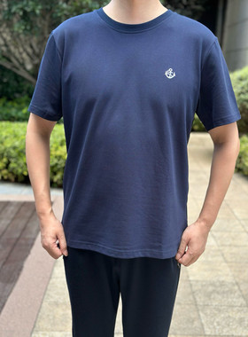 依翎厂藏青短袖长航服圆领衫上衣速干透气吸汗男夏棉麻T恤
