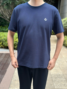 依翎厂藏青短袖长航服圆领衫上衣速干透气吸汗男夏棉麻T恤