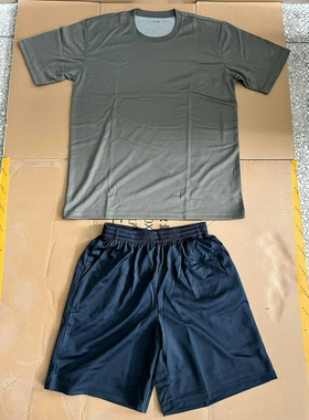 武汉军旭厂灰绿色夏训练服套装男短袖短裤速干透气T恤圆领衫