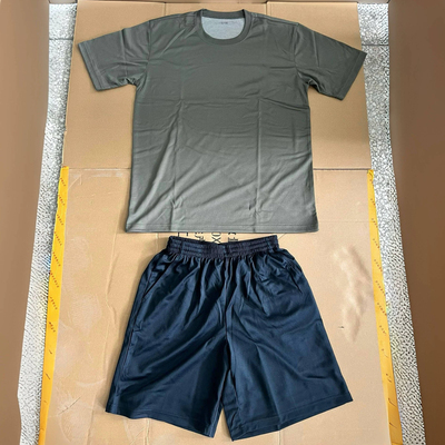 武汉军旭厂灰绿色夏训练服套装男短袖短裤速干透气T恤圆领衫