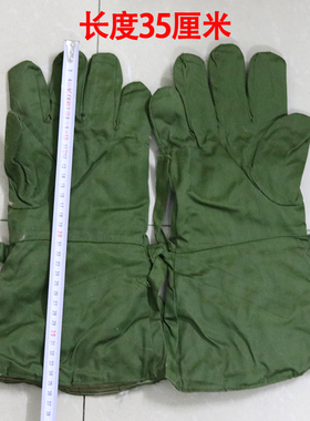 78五指长腰真皮手套军绿色保暖加厚棉布兔毛男老式秋冬防寒