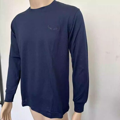 3502厂定制蓝色长袖圆领衫户外休闲男T恤宽松速干运动跑步服上衣