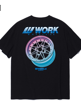 WORK轮毂短袖日系JDM改装车风格锻造轮毂重磅纯棉圆领宽松T恤男