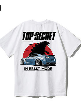GTR短袖哥斯拉卡通JDM改装车T恤R34汽车夏季重磅纯棉男潮流体恤