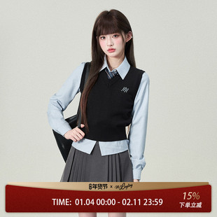 花铃太太原创jk制服清谭大韩式制服背心女款针织叠穿学院风黑马甲