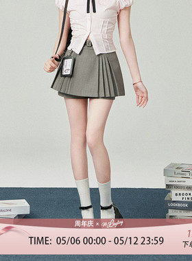 花铃太太学院风制服a字半裙灰色百褶短裙半身裙女生春季韩式套装
