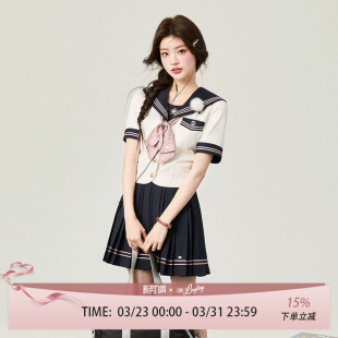 衬衫 花铃太太夏季 女短袖 服套装 水手领上衣jk制服学院风原创正版