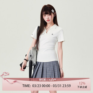 修身 花铃太太2026年新品 女夏季 polo衫 日常简约百搭学院风 常规短袖