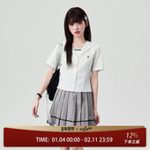 花铃太太jk风制服春季 女学院风白色波点裙衬衣套装 新品 水手领衬衫