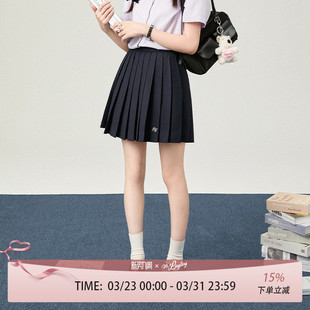 学院风短裙纯色裙子长款 花铃太太新款 校服半裙绀色轮褶裙2026夏季