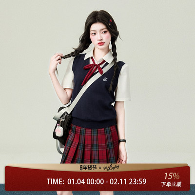 花铃太太原创日系春季jk格裙赤羽红色格子短裙学院风校供感半身裙