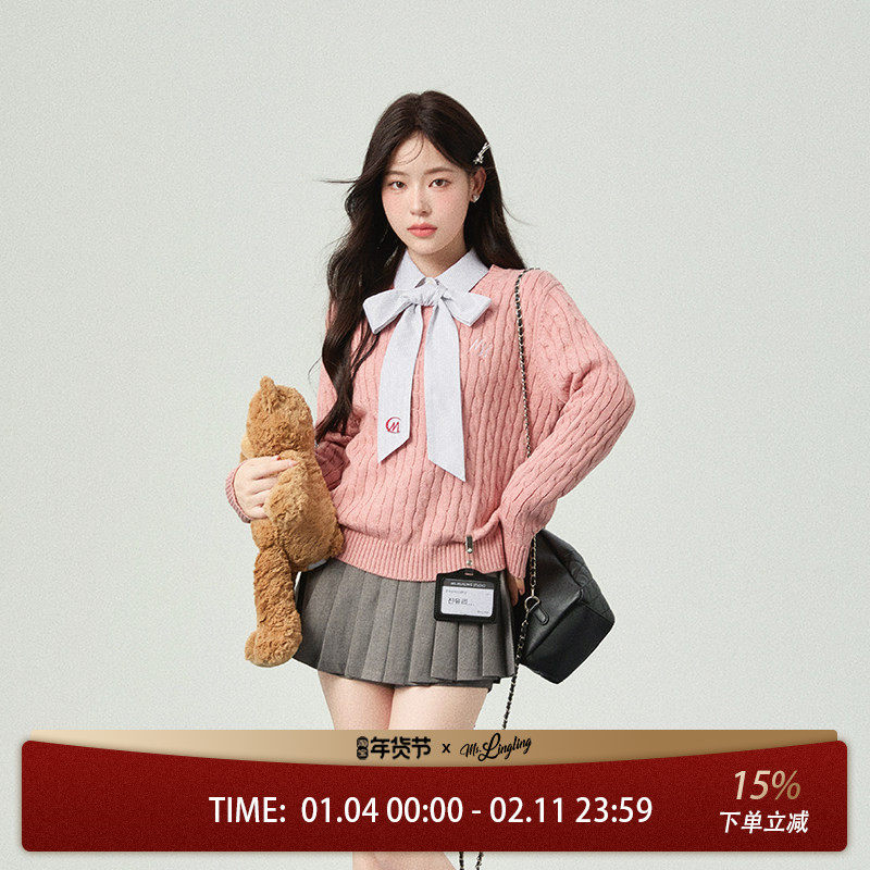 花铃太太春季毛衣宽松圆领麻花针织衫女套头外套纯色2026新款打底