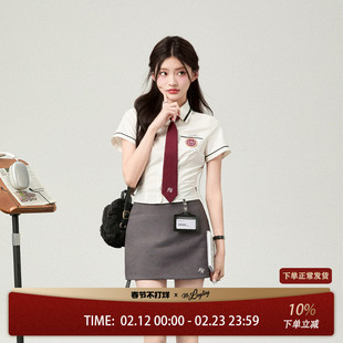 花铃太太夏季短款韩系校服jk衬衫女短袖新款修身收腰上衣毕业穿搭