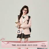 花铃太太原创粉色表参大jk制服套装 学院风女西服校供感三粒扣西装