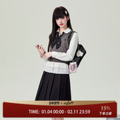 花铃太太学院风灰色内搭针织马甲女校供感百搭春季 格雷系毛衣背心