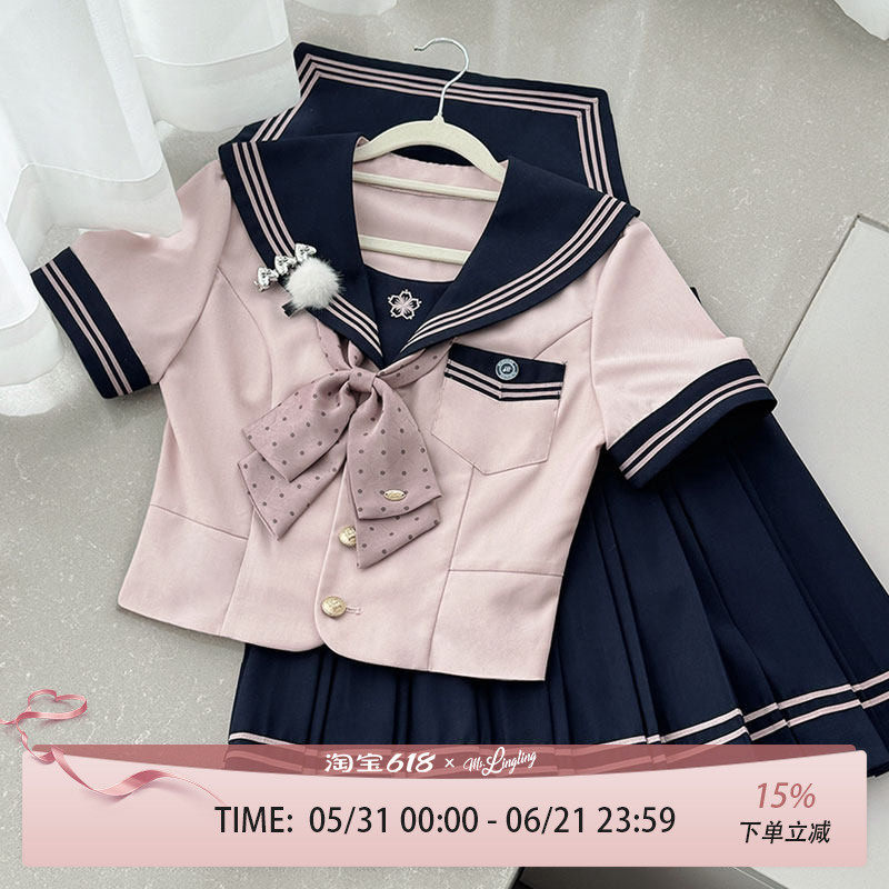花铃太太夏季水手领上衣jk制服学院风原创正版服套装女短袖衬衫JK